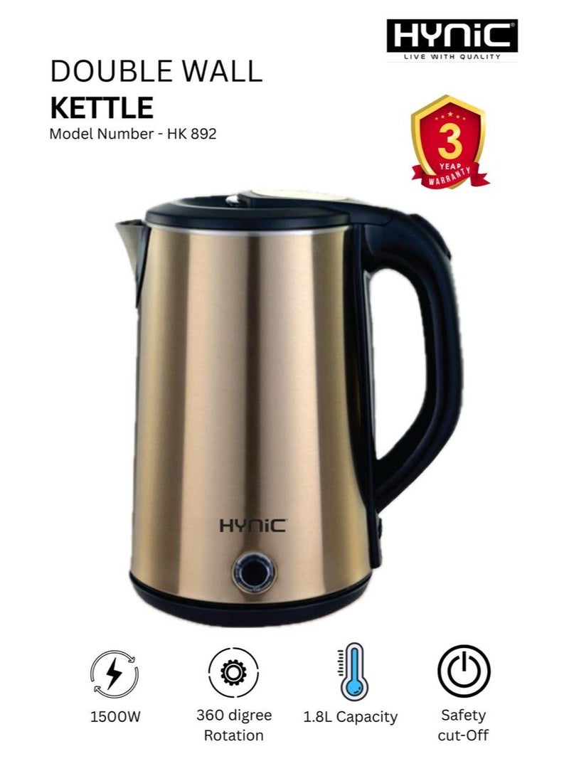 Hynic Double Wall Electric Kettle 1.8L | 1500W Fast Boiling Tea Kettle with 100% Stainless Steel Interior | Precise Temperature Control | Cool Touch Exterior | Cordless 360° Base & Auto Shut-Off | 2 Year Warranty - Image 1